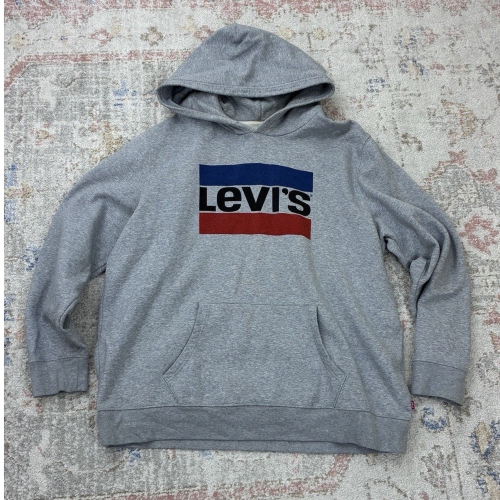 Levi's Grey Spell Out Logo Pullover Hoodie Mens XL Y2K Gorpcore
